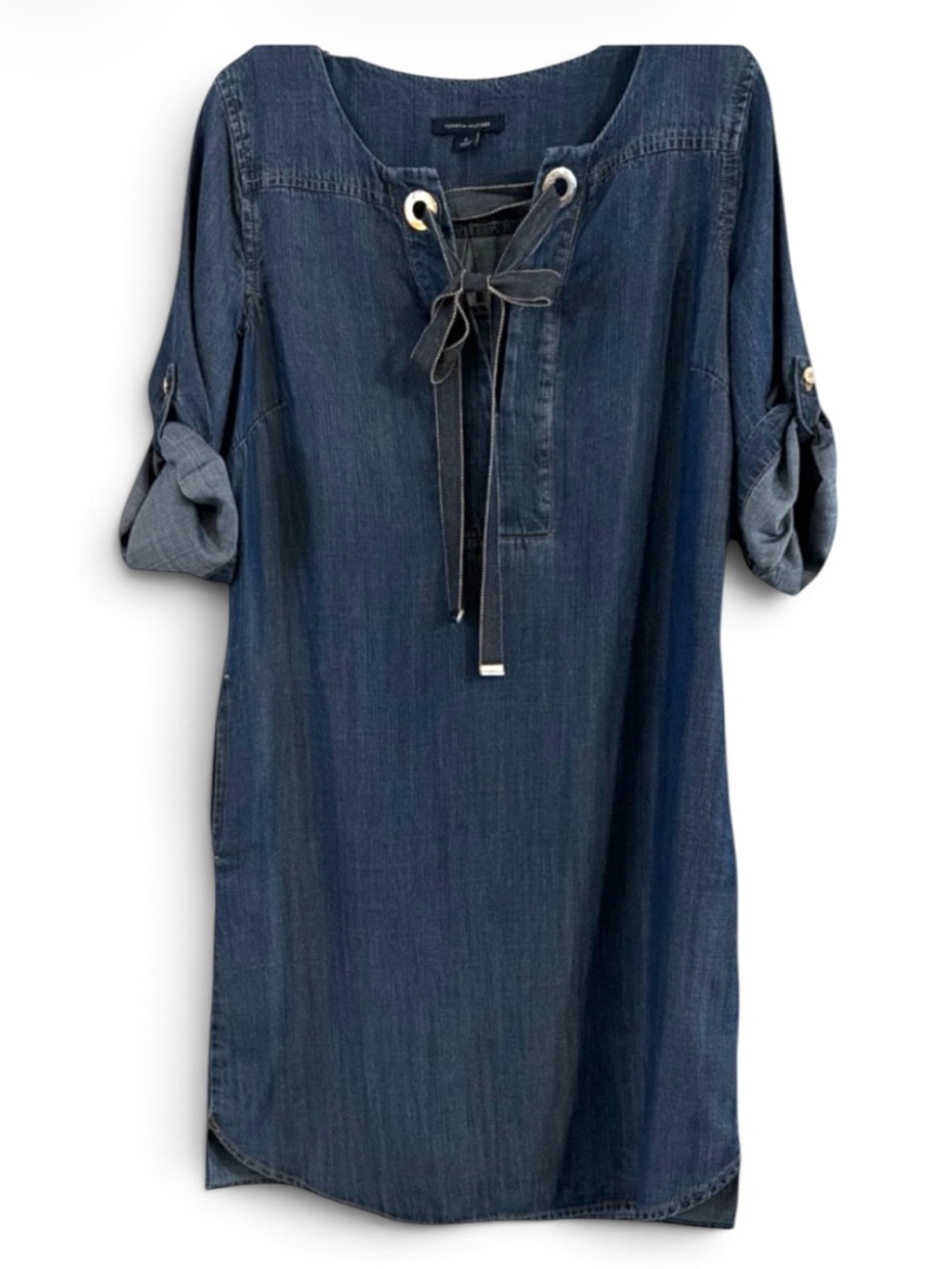 Tommy Hilfiger Navy Denim Lace-Up Shift Midi Dress Size 6 Western  Cowgirl